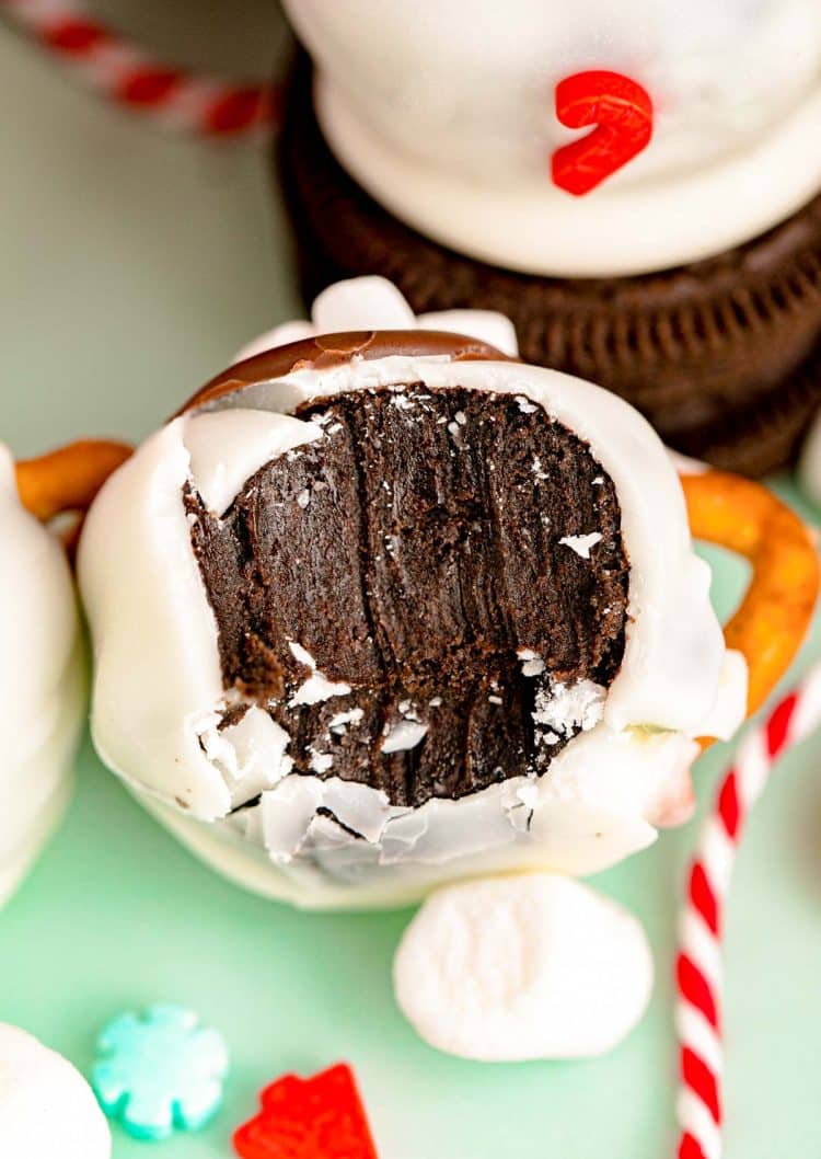 An oreo ball that's been bitten into.