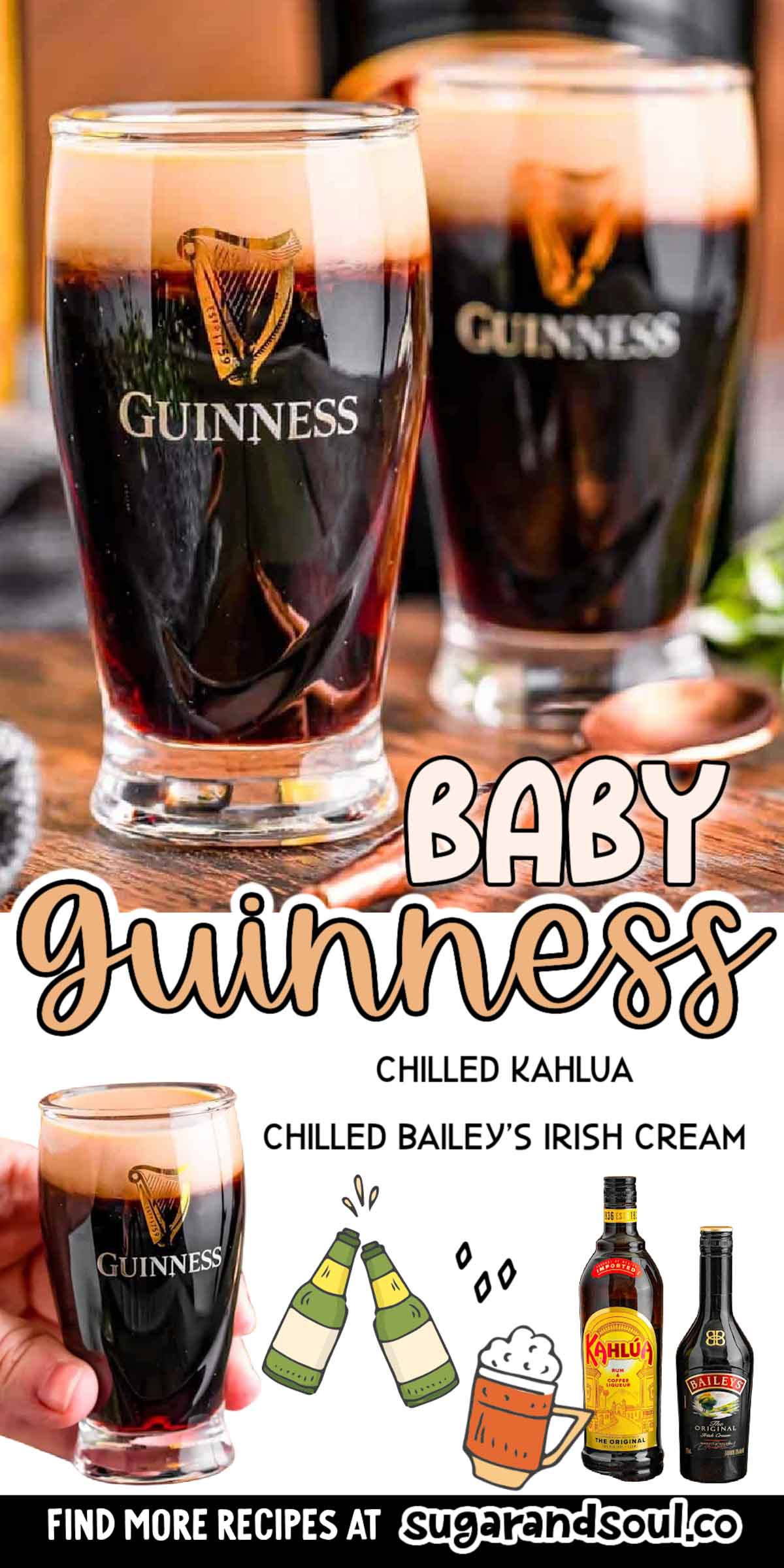 This Baby Guinness Shot is a shooter cocktail made with Kahlua Coffee Liqueur and Bailey's Irish Cream to create a delicious shot that looks like a teeny tiny pint of Guinness! It's perfect for parties and St. Patrick's Day! via @sugarandsoulco