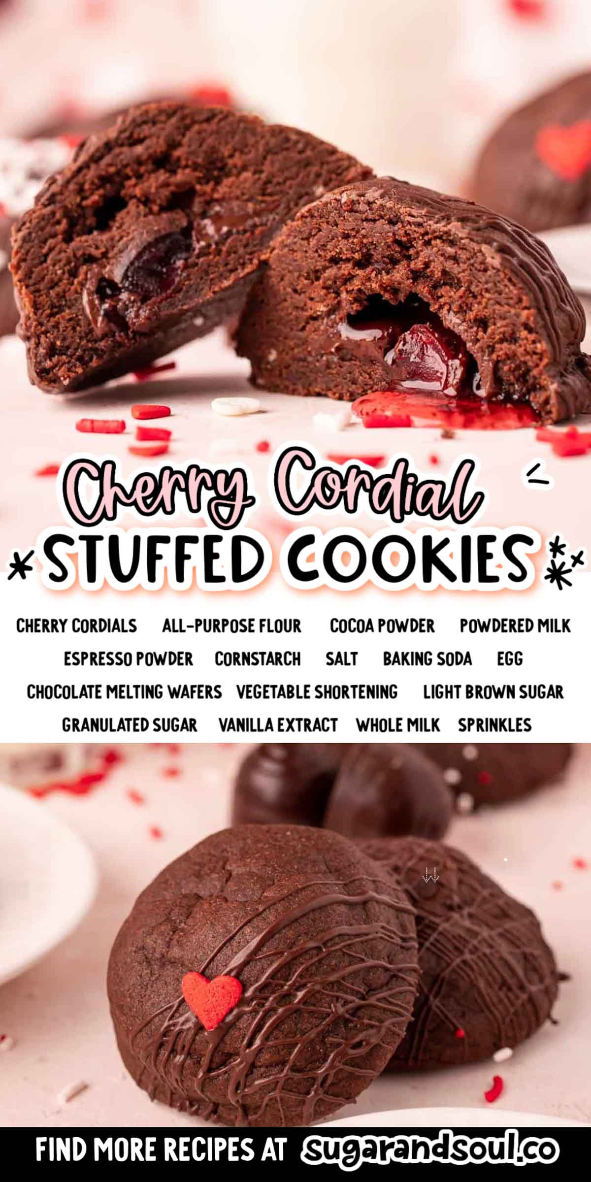 Chocolate Cherry Cordial Cookies are a delicious, fun Valentine's Day treat that wraps homemade chocolate cookie dough around cordial cherries! Ready in under an hour using mostly pantry staple ingredients!  via @sugarandsoulco