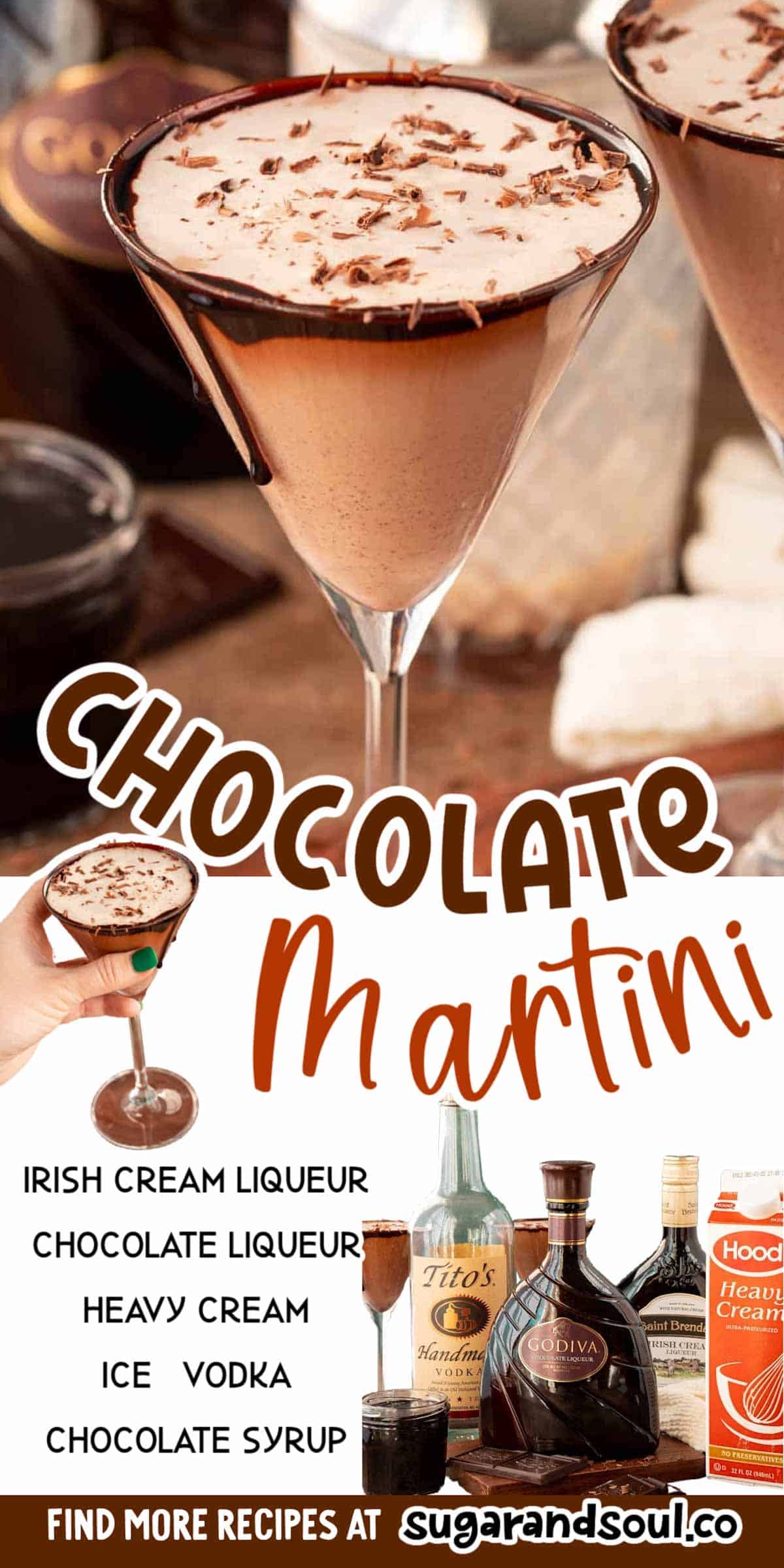 This Chocolate Martini is a sweet, creamy cocktail that combines chocolate syrup and heavy cream with three different types of alcohol! A great drink choice for chocolate lovers! via @sugarandsoulco
