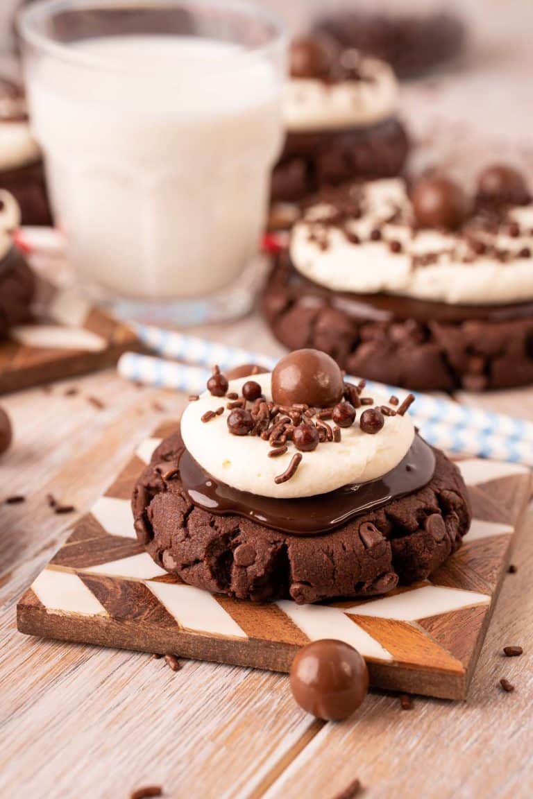 Chocolate Milkshake Cookie on a coaster.