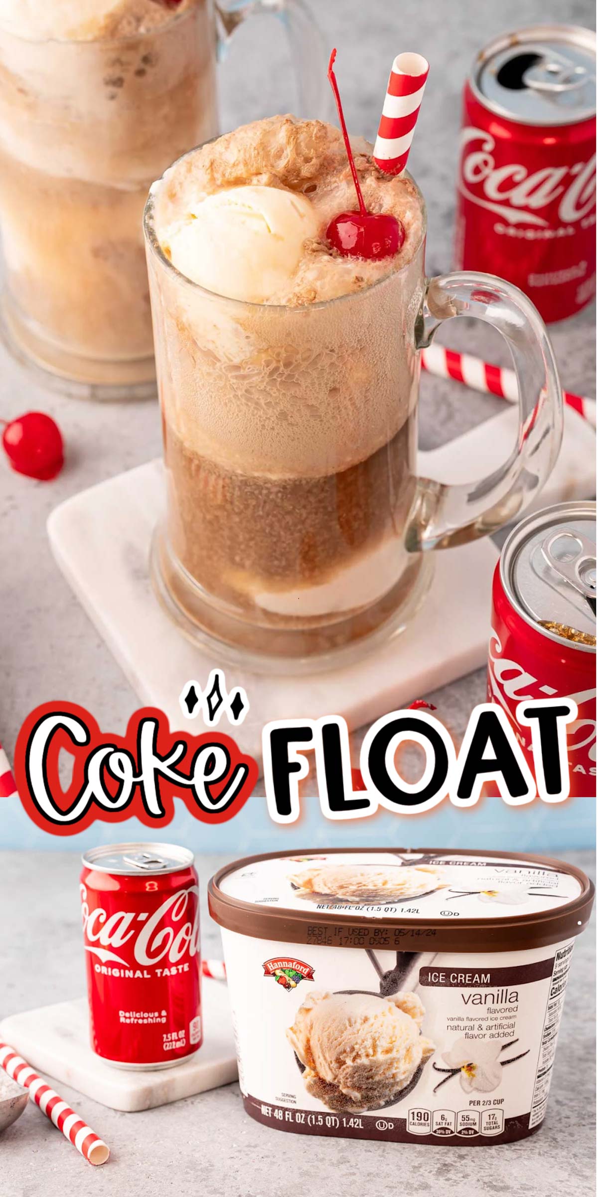 This Coke Float is a classic chilled treat that everyone will love sipping on! Made with ice-cold Coca-Cola, creamy vanilla ice cream, and a cherry! via @sugarandsoulco