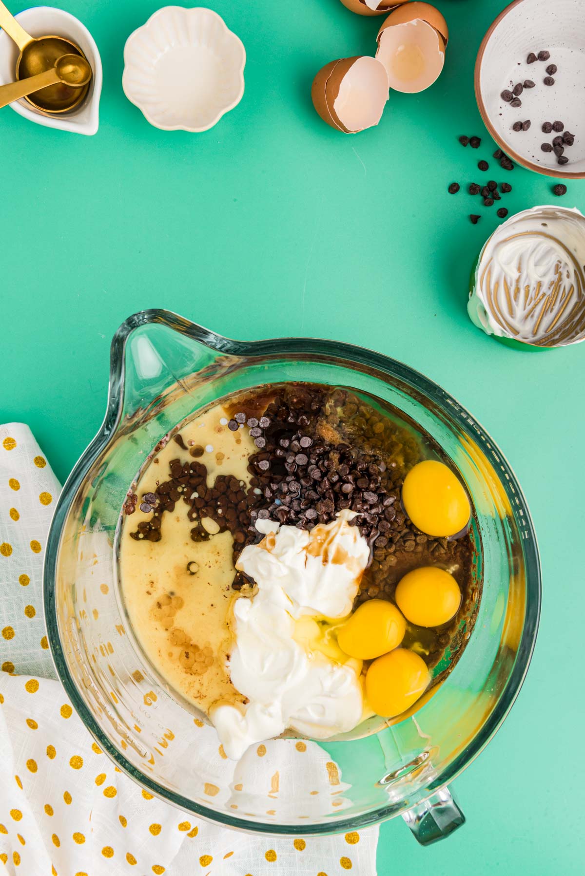 ingredients for cupcakes in large bowl