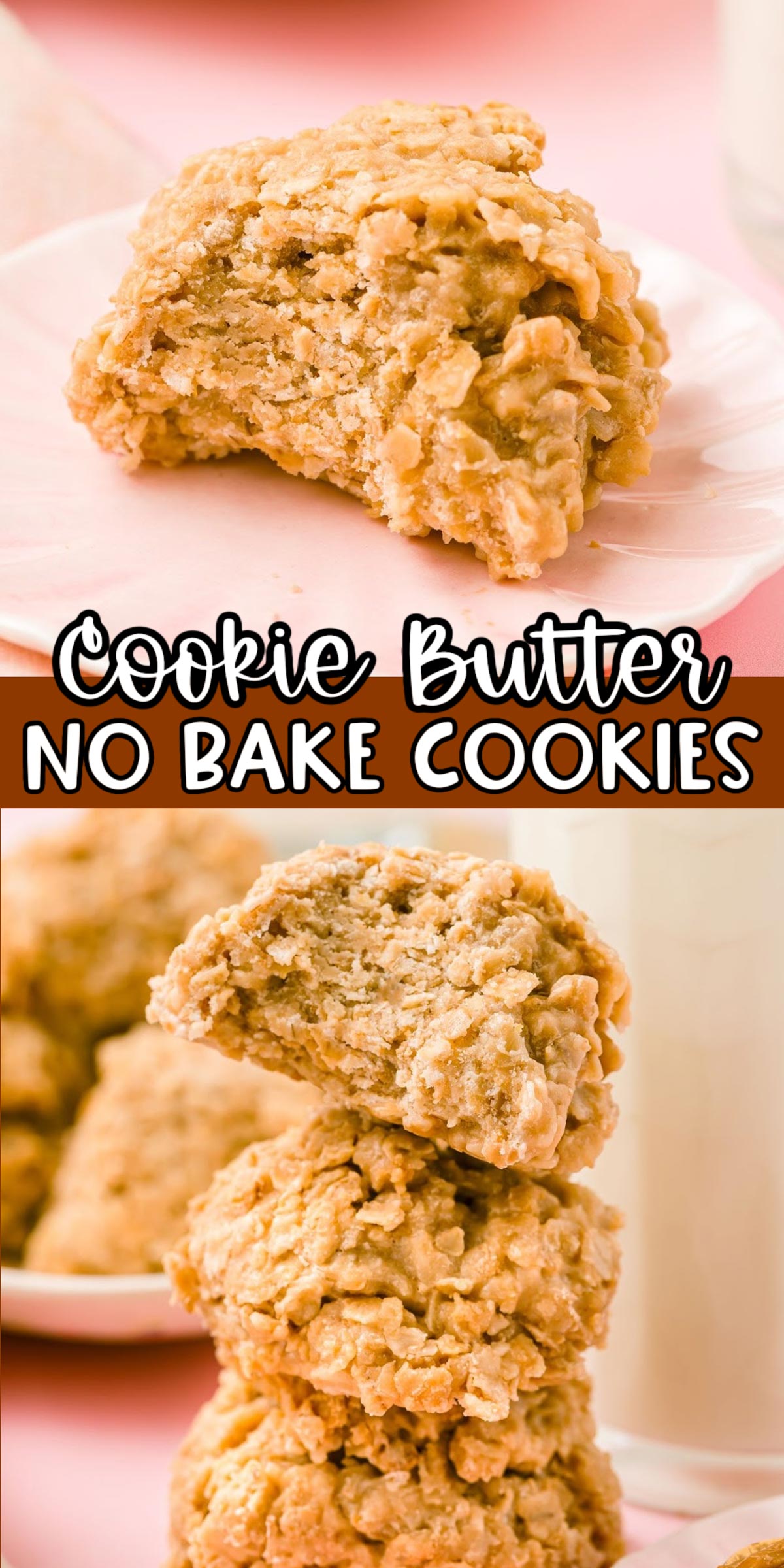 These Cookie Butter No Bake Cookies are a fun twist on the classic recipe that we all grew up with! Made with delicious cookie spread and oatmeal! via @sugarandsoulco