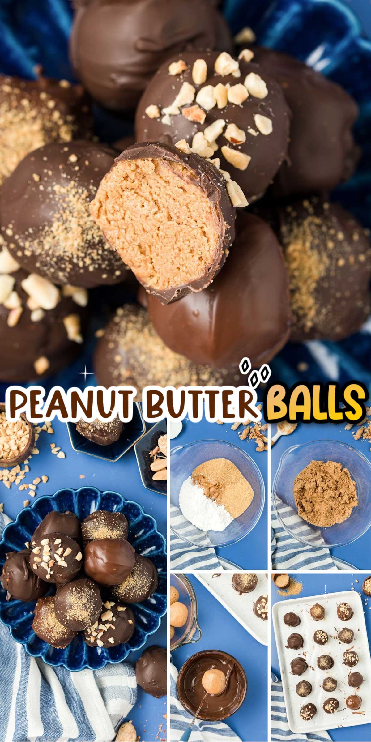 Peanut Butter Balls are a classic no-bake treat made with graham crackers, creamy peanut butter, powdered sugar, and chocolate! Perfect for the holidays! via @sugarandsoulco