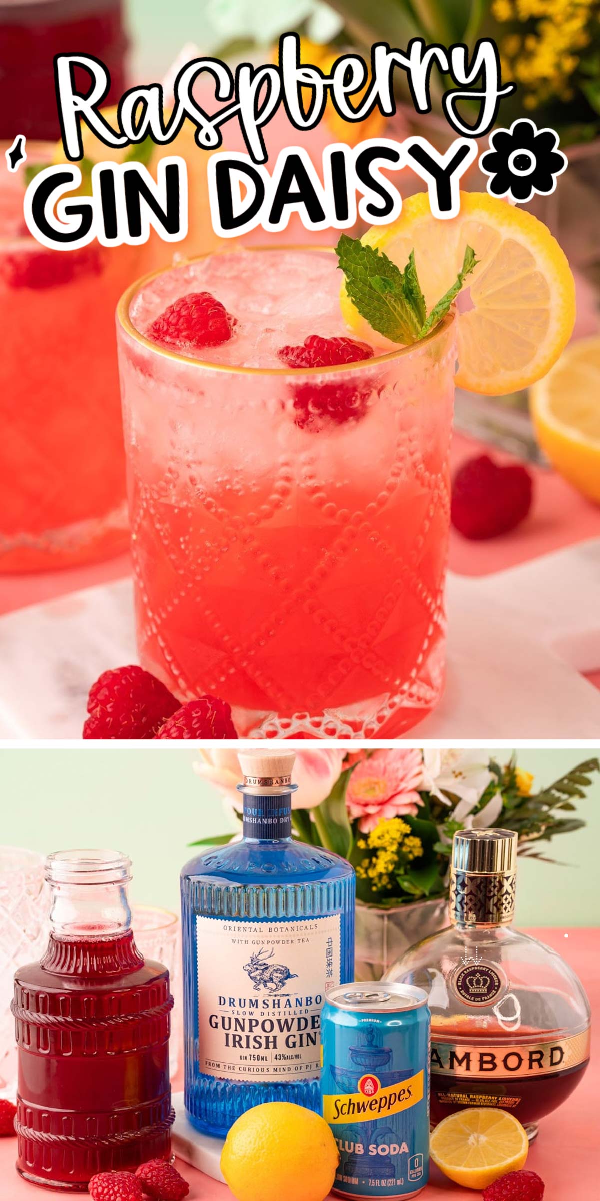 This Raspberry Gin Daisy is made with raspberry simple syrup, fresh lemon juice, gin, and Chambord that's topped off with club soda! The perfect chilled cocktail to sip on! via @sugarandsoulco