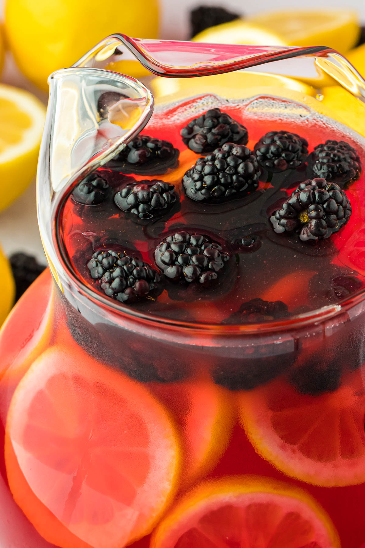 A pitcher of blackberry lemonade.