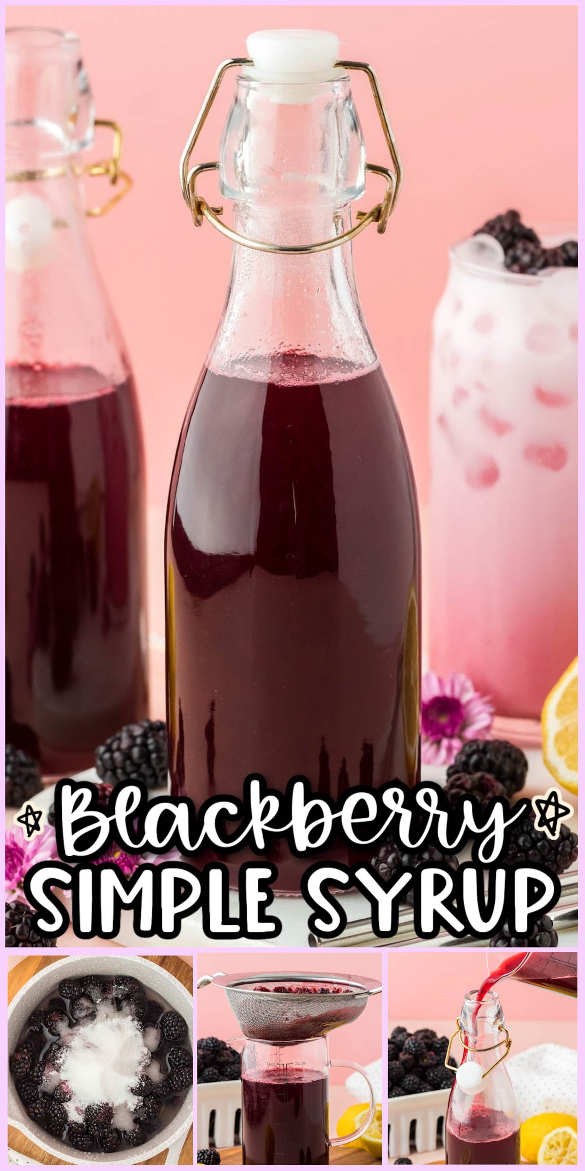 This Blackberry Simple Syrup is the perfect flavor addition to cocktails and homemade sodas! Made with only 4 ingredients in just 30 minutes! via @sugarandsoulco