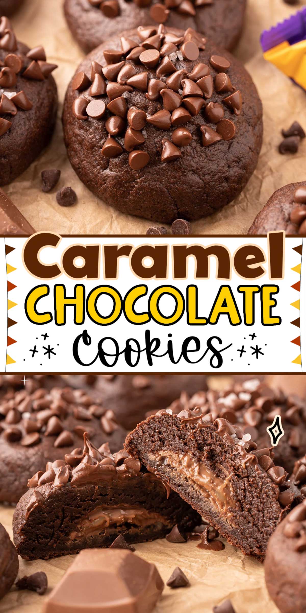 Chocolate Caramel Cookies are soft and fudgy chocolate cookies with a surprise caramel candy center. A delicious gourmet-style cookie that's easy to make at home with these step-by-step instructions! via @sugarandsoulco