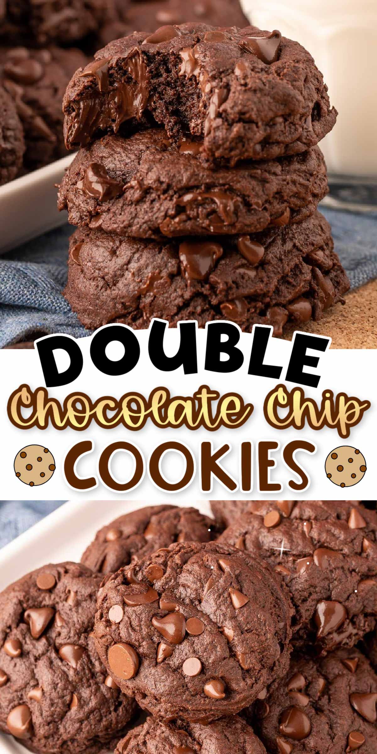 These Double Chocolate Chip Cookies have a slightly crisp outer shell and are dense, fudgy, and gooey on the inside, almost like a brownie. Pull the first batch out of the oven in less than 30 minutes! via @sugarandsoulco