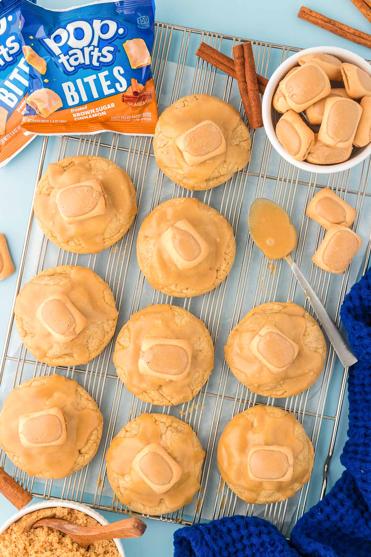 Gourmet Brown Sugar Pop Tart Cookies on a wire rack.