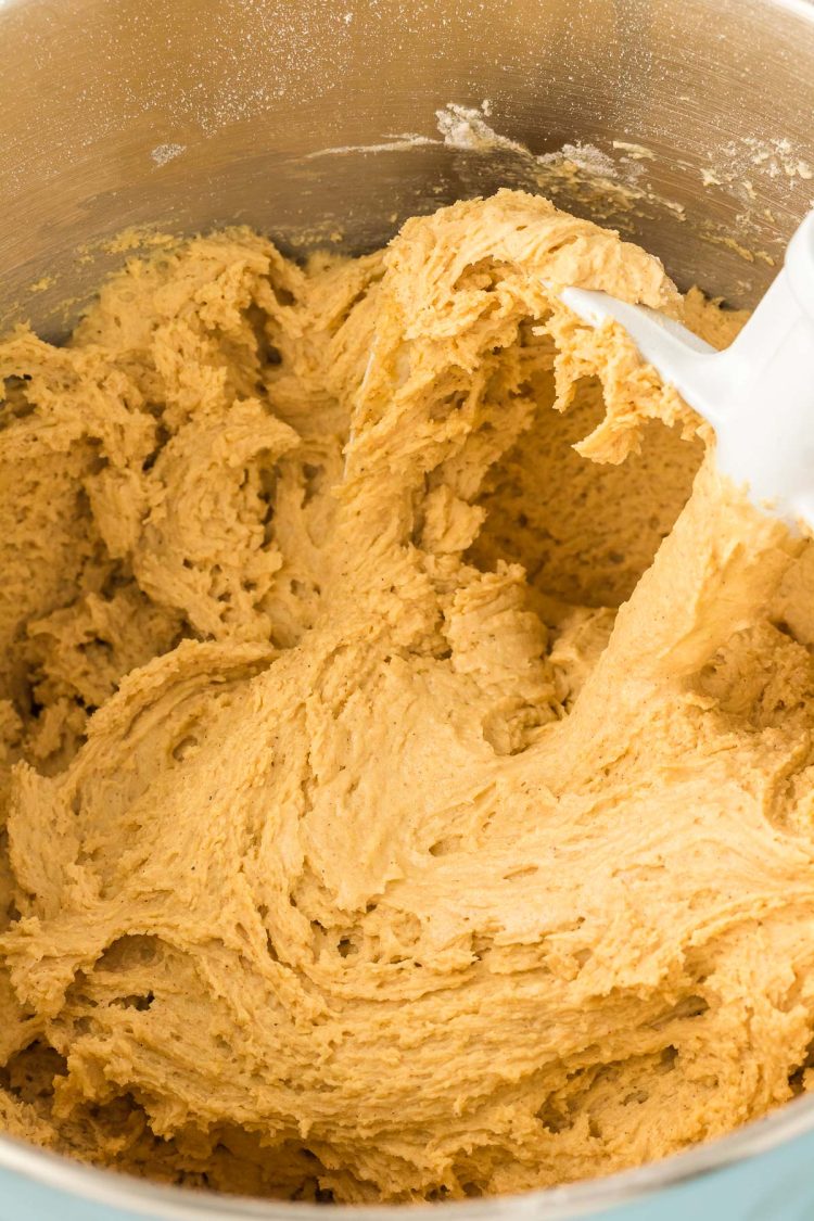 Brown sugar cookie dough in a mixing bowl.