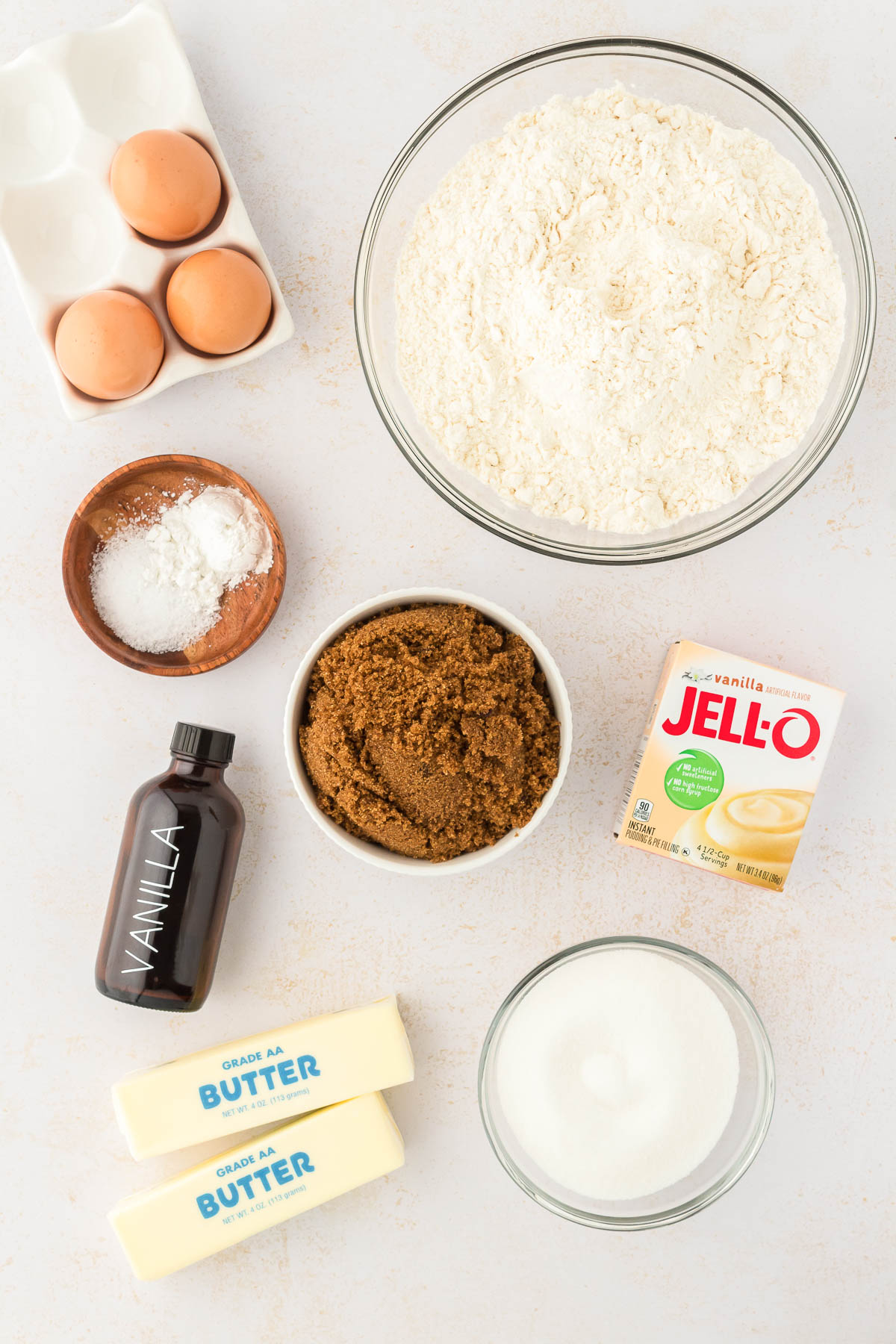 Overhead photo of ingredients to make brown sugar cookies.