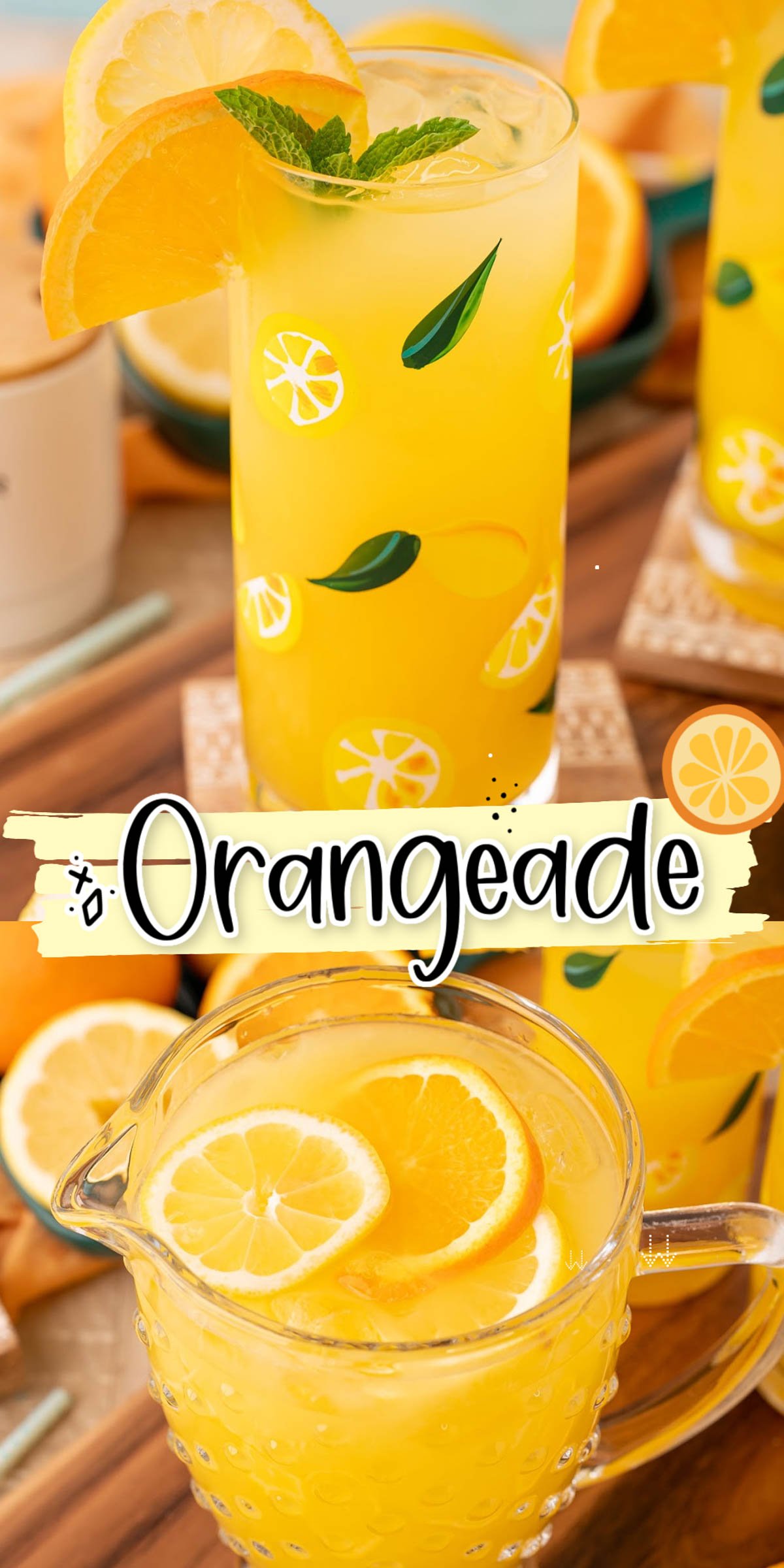 This quick and easy Orangeade is a refreshing drink recipe that combines orange juice, lemon juice, and simple syrup with water! via @sugarandsoulco