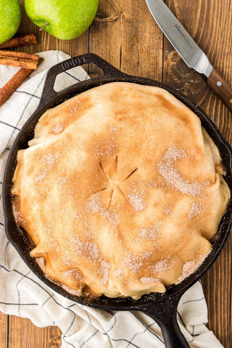 Apple pan dowdy prepped and ready to bake.