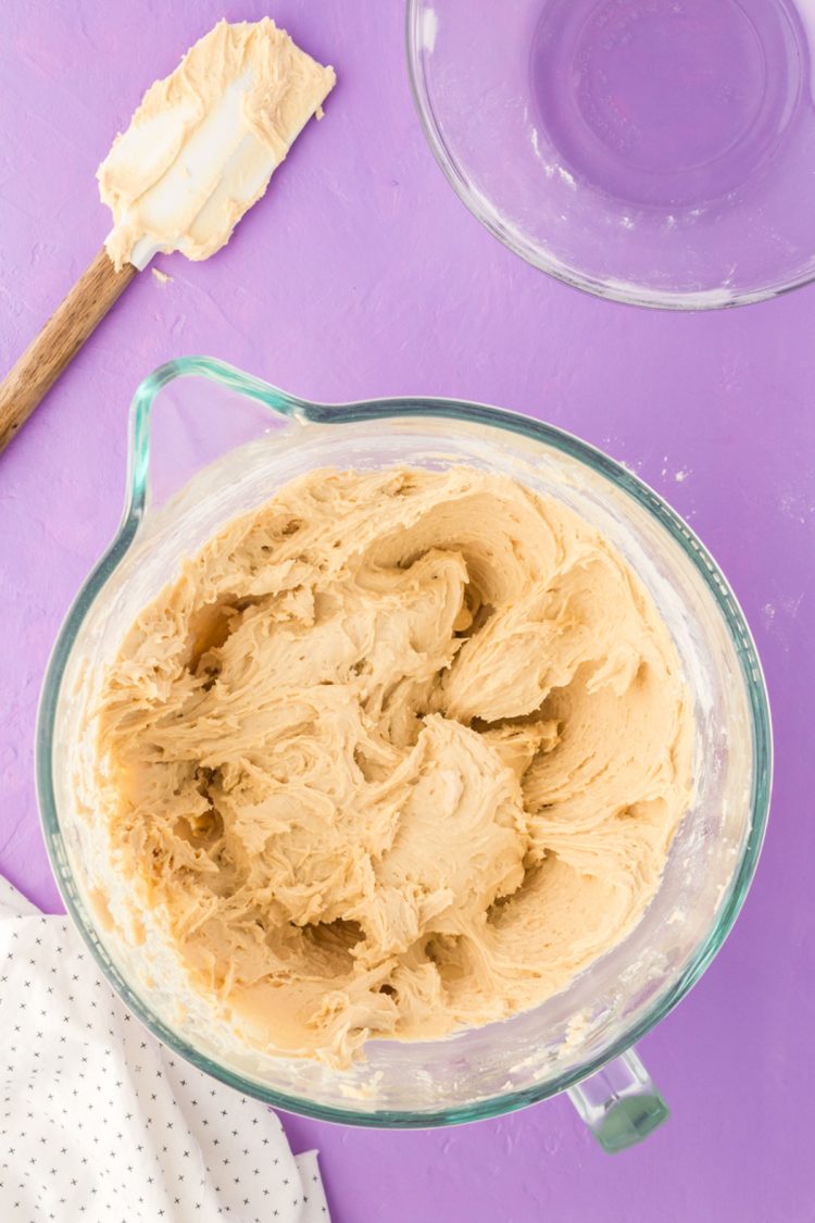 Cookie dough in a mixing bowl.