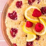 Overhead photo of lemon raspberry cake.