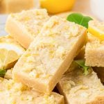 Close up of lemon shortbread bars.