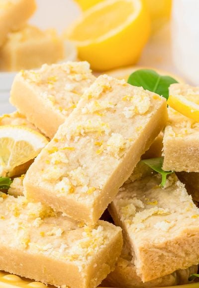 Close up of lemon shortbread bars.