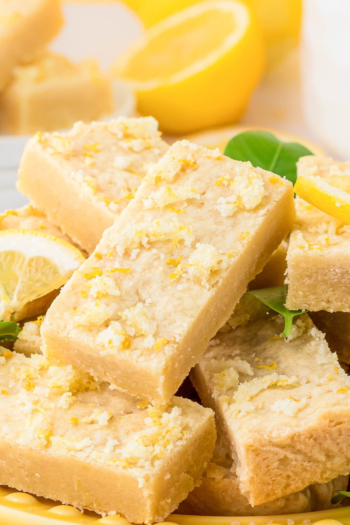 Close up of lemon shortbread bars.