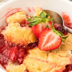 A bowl of strawberry cobbler.