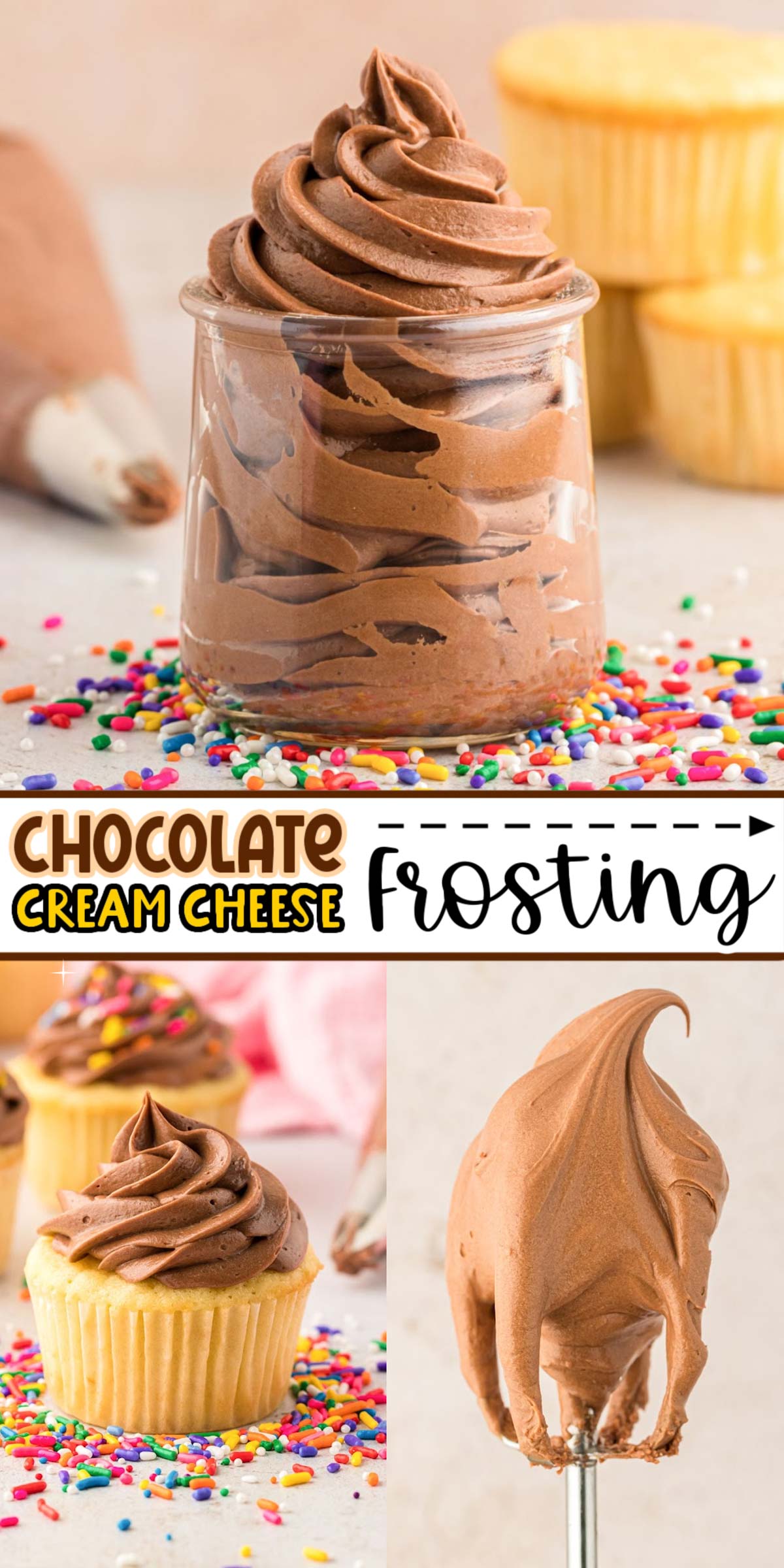 Chocolate Cream Cheese Buttercream Frosting has a dreamy creamy texture with the best chocolate flavoring, made in just 10 minutes! The perfect choice to use on all of your favorite cakes and cupcakes! via @sugarandsoulco