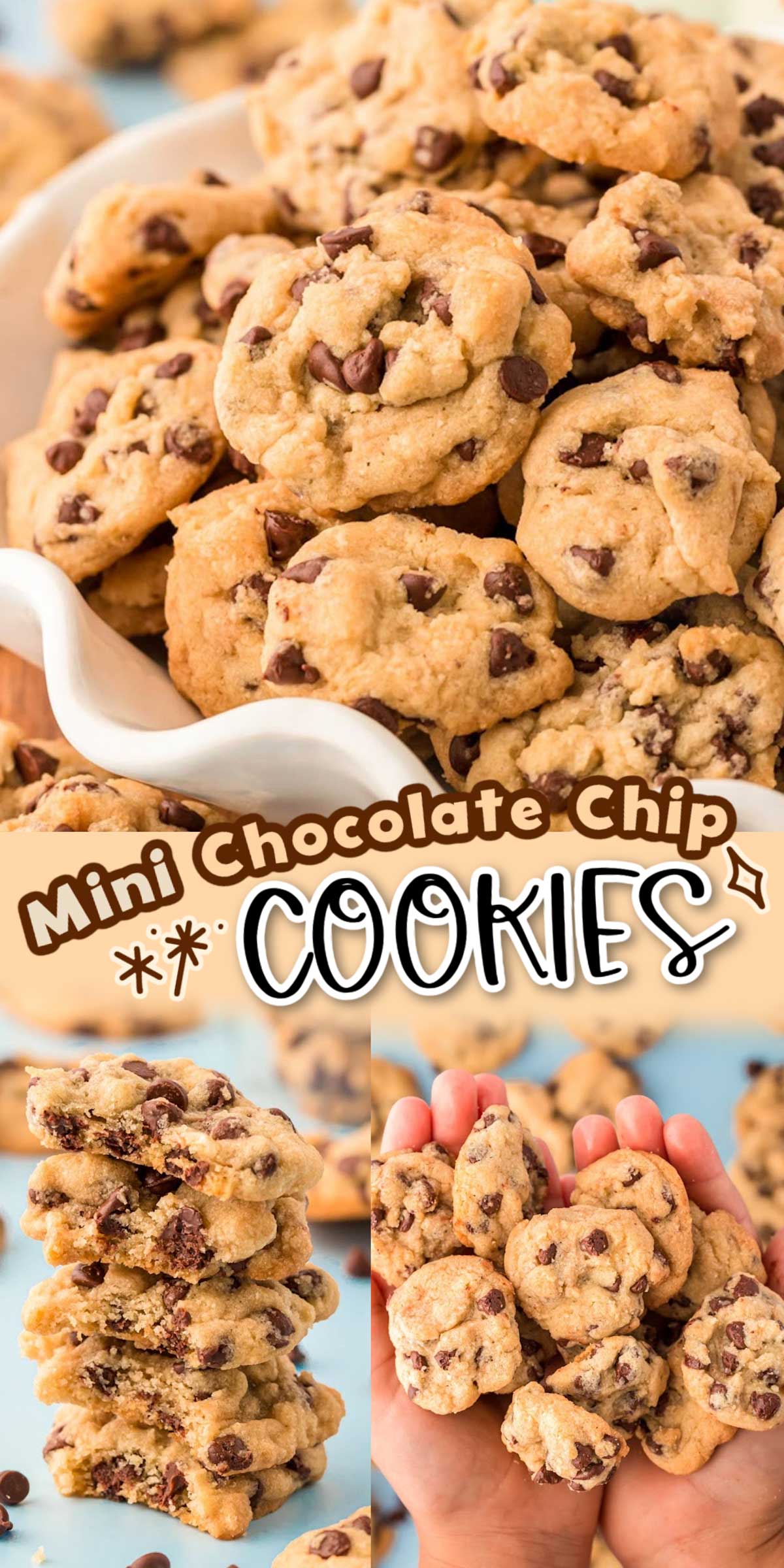 These Itty Bitty Chocolate Chip Cookies are perfectly poppable mini cookies that everyone will love! They're a little crispy, a little chewy, and a whole lot of delicious! via @sugarandsoulco