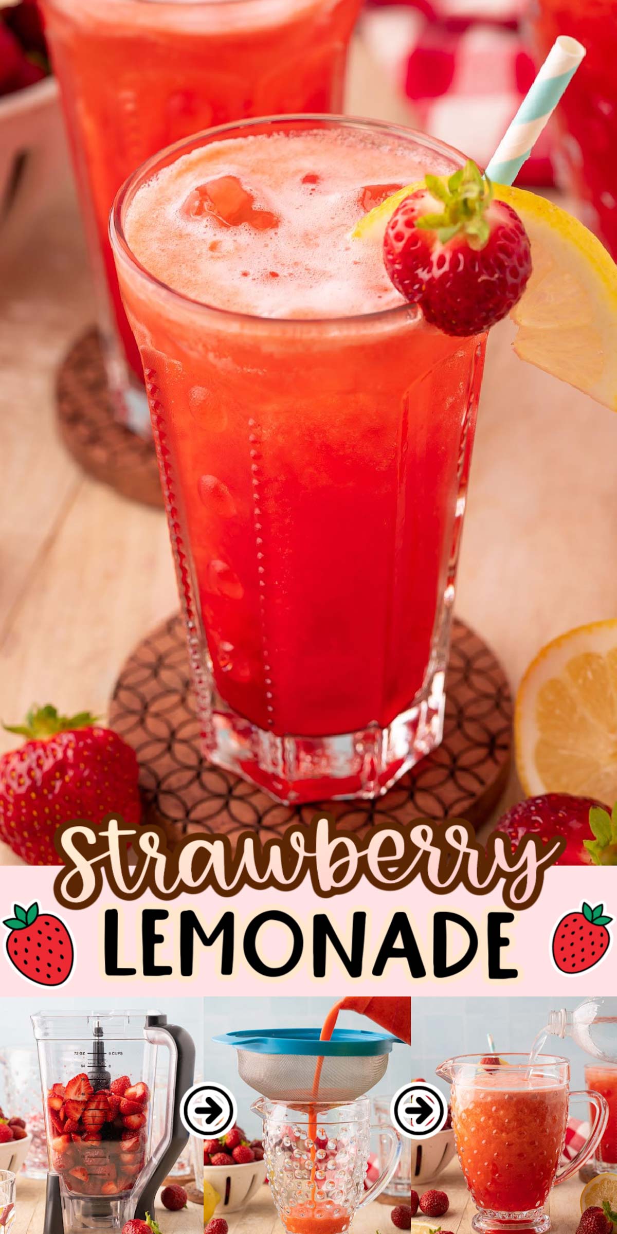 This Strawberry Lemonade is the perfect mix of bright lemons, sweet strawberries, and fizzy club soda - just what you need on a summer afternoon! via @sugarandsoulco