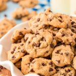 A bowl filled with mini chocolate chip cookies.