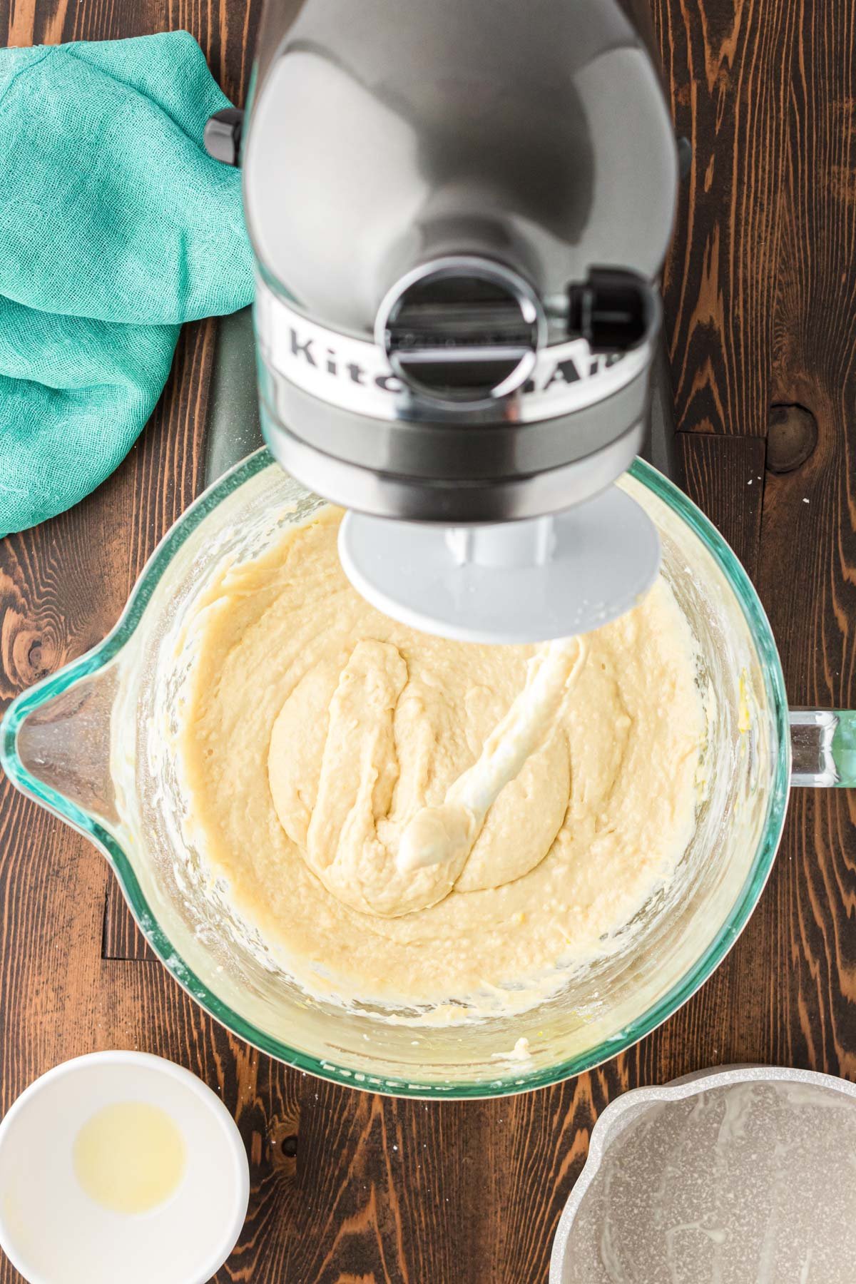 Dough for cinnamon rolls in a mixing bowl.