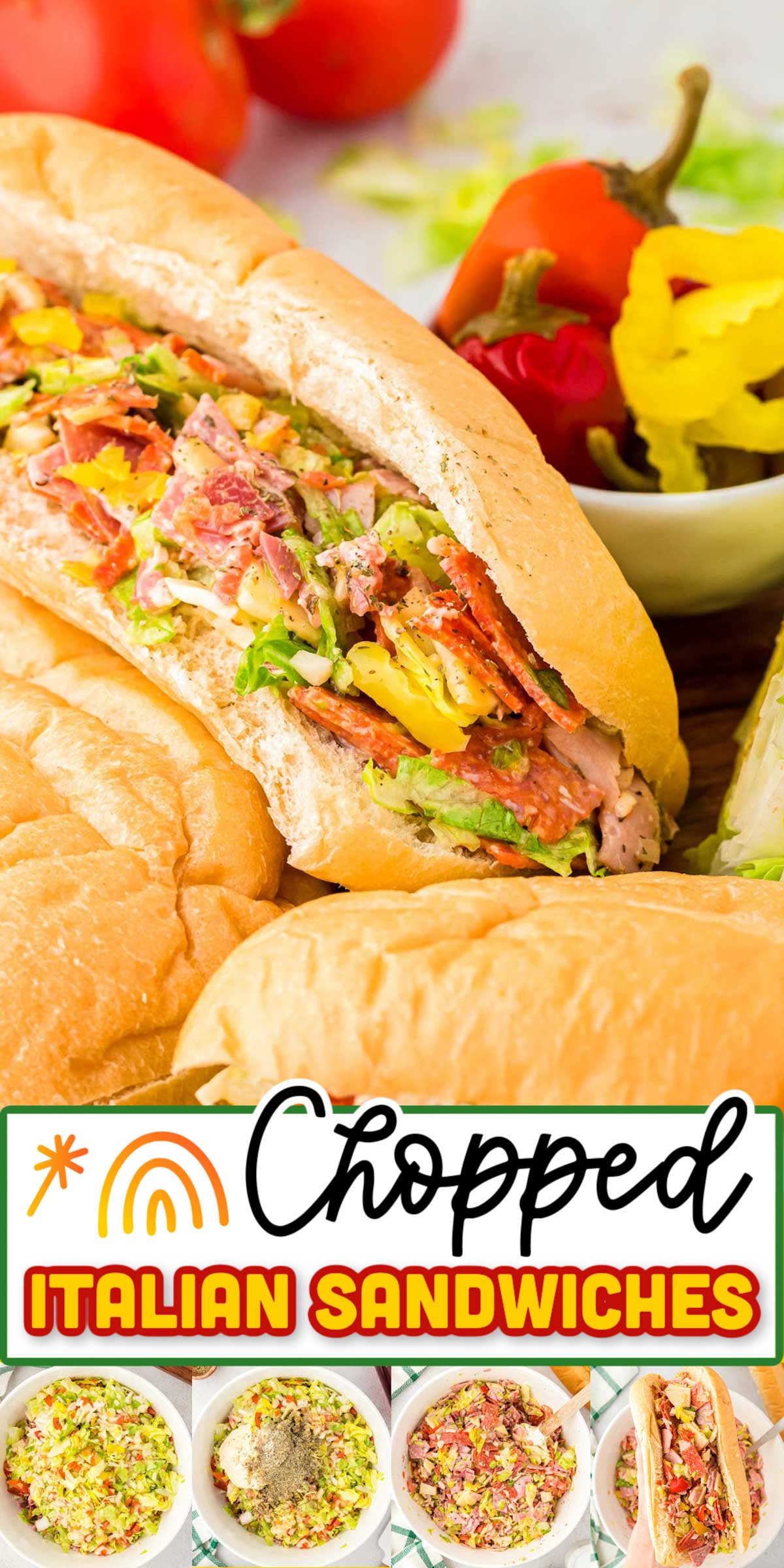 Chopped Italian Sandwiches are made with classic Italian sub ingredients that are chopped up and coated in a delicious dressing before filling sub rolls! A fun TikTok recipe that's a great choice for lunch, dinner, or to bring on a picnic!  via @sugarandsoulco