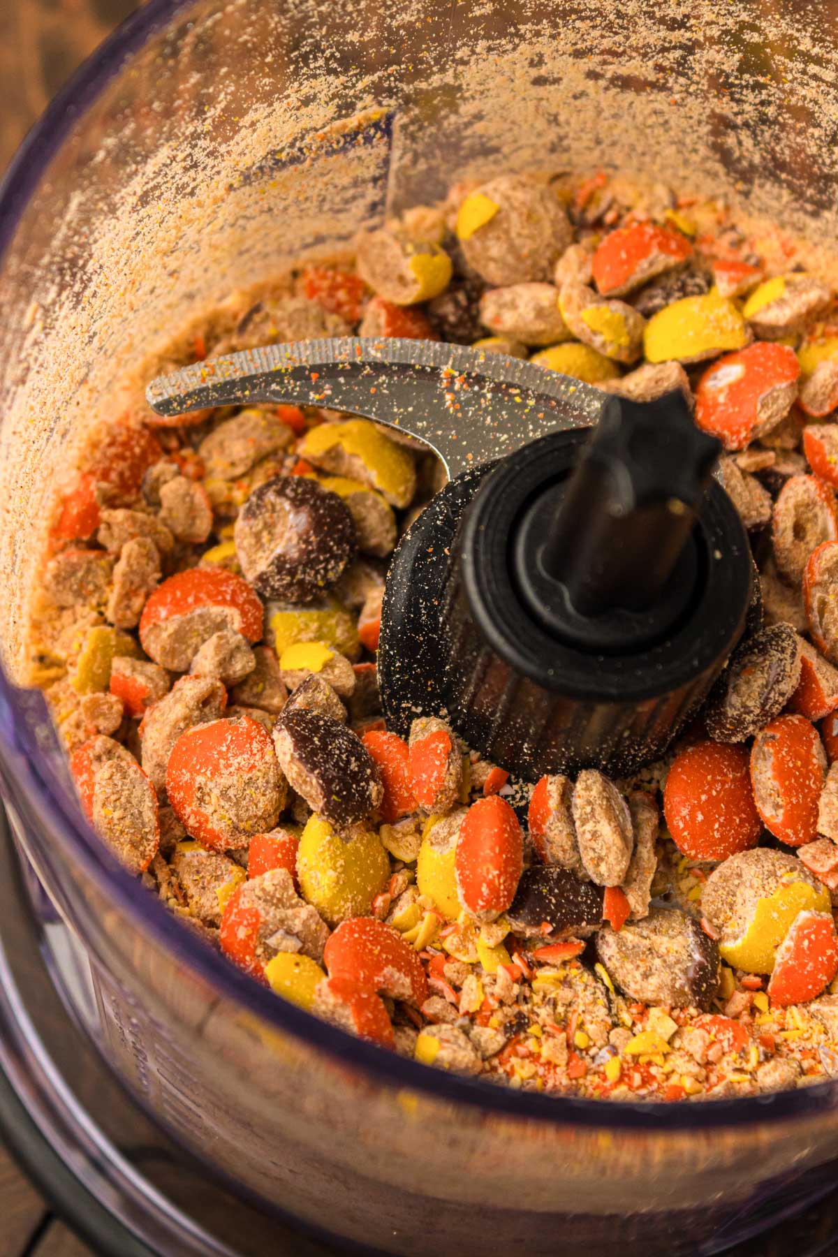 Reese's Pieces in a food processor.
