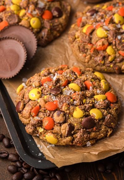 Copycat Gideon's Peanut Butter Cold Brew cookies on a baking sheet.