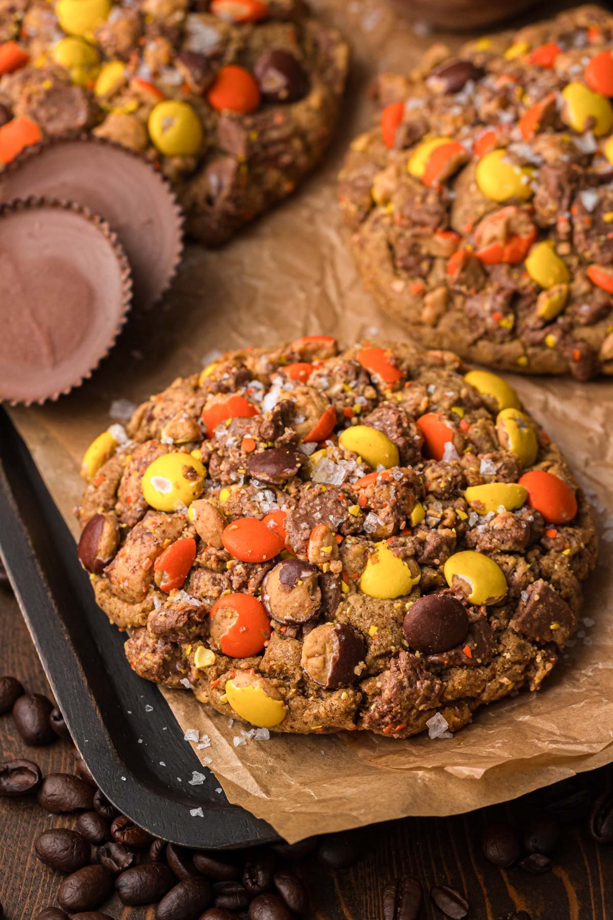 Copycat Gideon's Peanut Butter Cold Brew cookies on a baking sheet.