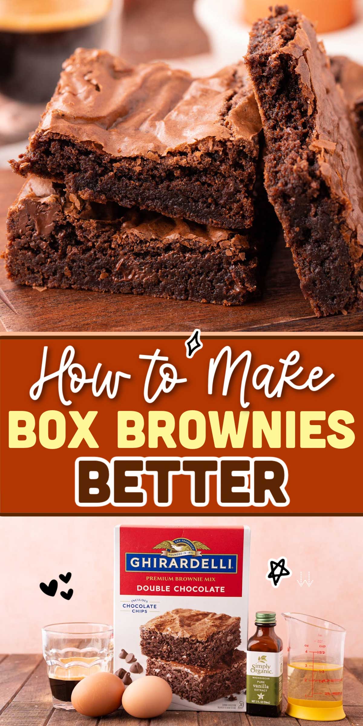 Learn How To Make Box Brownies Better with simple swaps such as egg yolks and brewed coffee and baking them at a lower heat! These effortless tricks will have you falling in love with box mix brownies all over again! via @sugarandsoulco