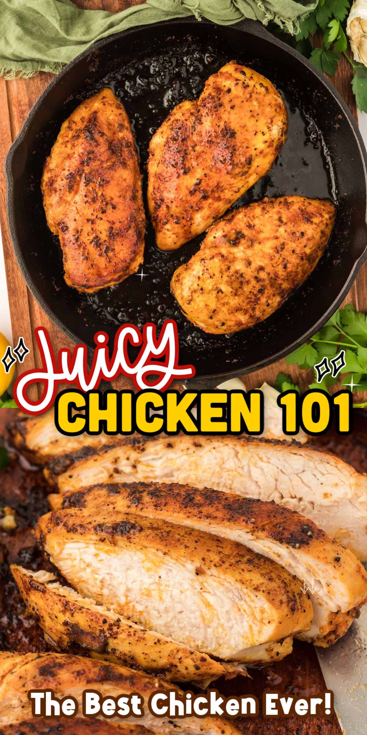 Juicy Chicken 101 is a seasoned, easy-to-make recipe that boasts BIG flavor and serves up perfectly cooked chicken breasts every time; great for dinner, meal prep, or salads! Takes less than 30 minutes to make! via @sugarandsoulco