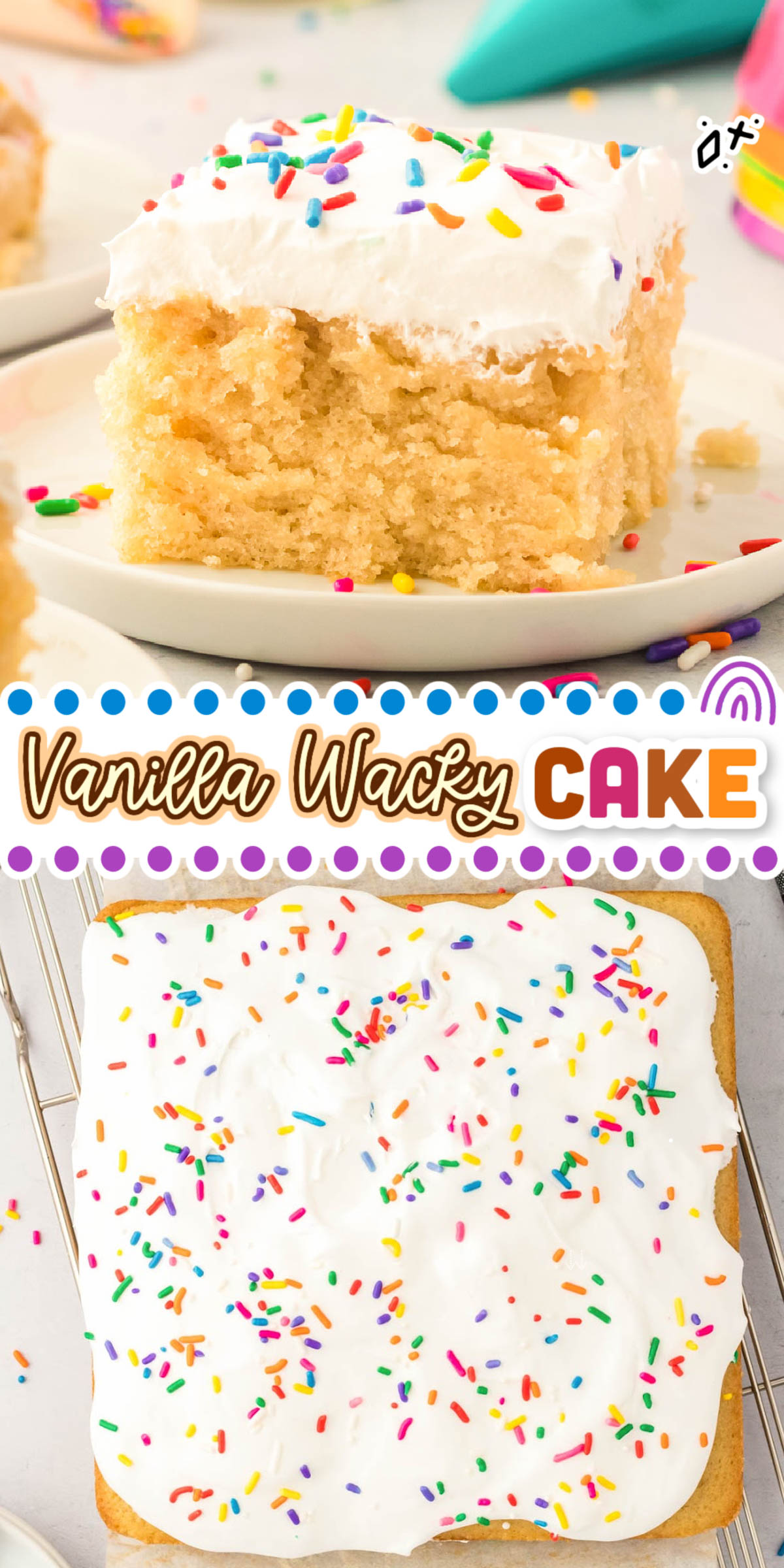 Vanilla Crazy Cake is a simple and quick cake recipe that's made with pantry staple ingredients while leaving out butter, milk, and eggs! It only takes 30 minutes to make this homemade cake! via @sugarandsoulco