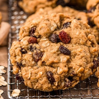 Close up of oatmeal raisin cookies.