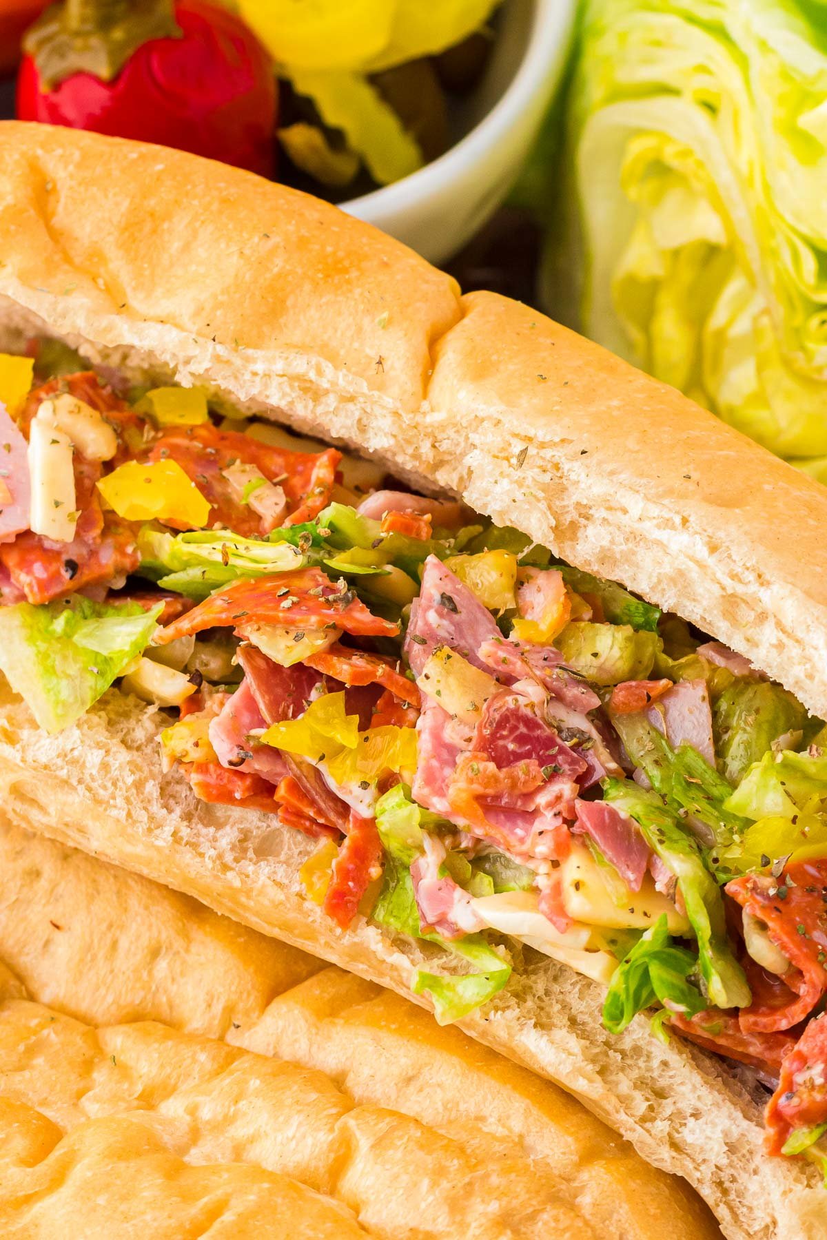 Close up of a TikTok chopped Italian sub