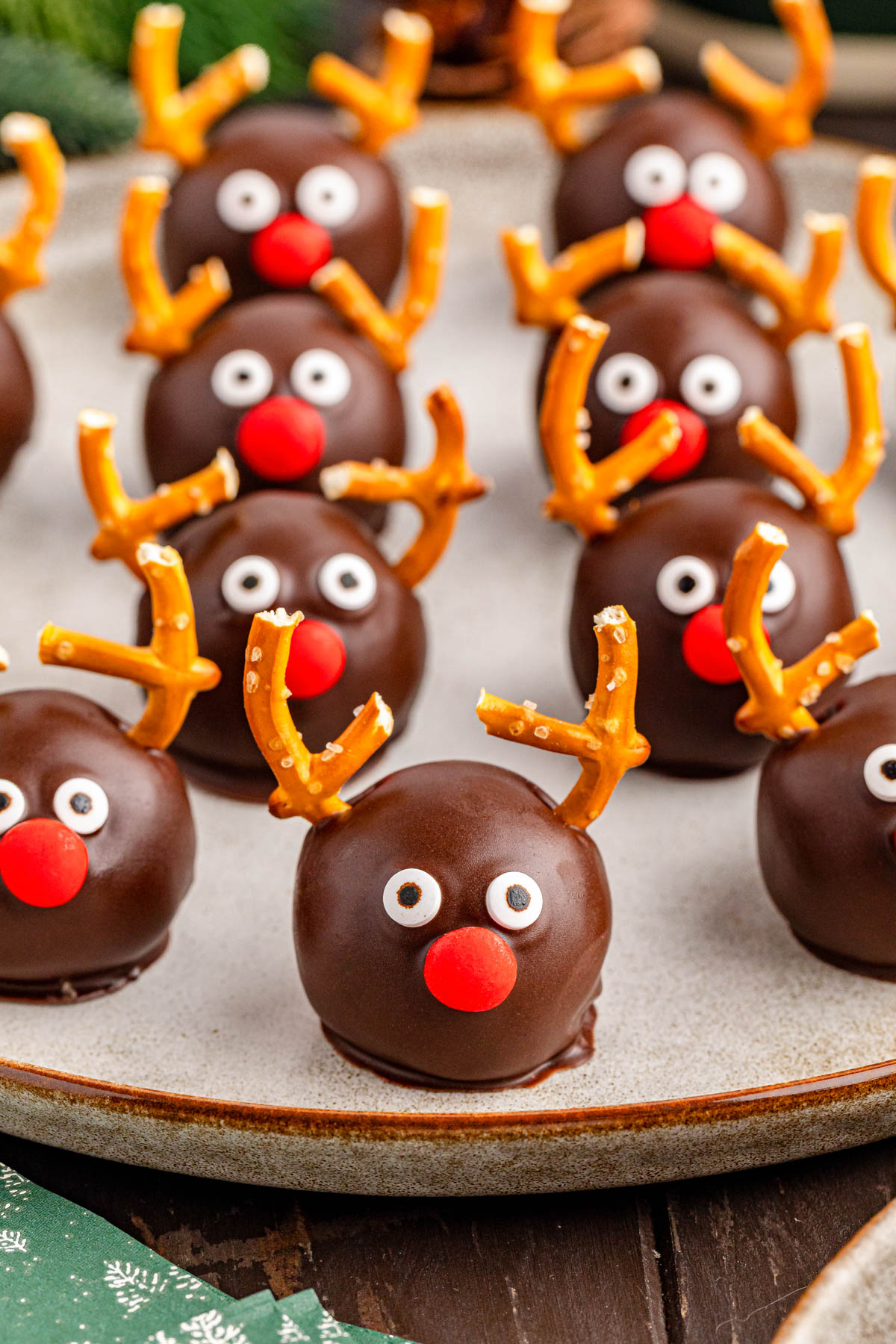 Close up of Reindeer Truffles on a plate.