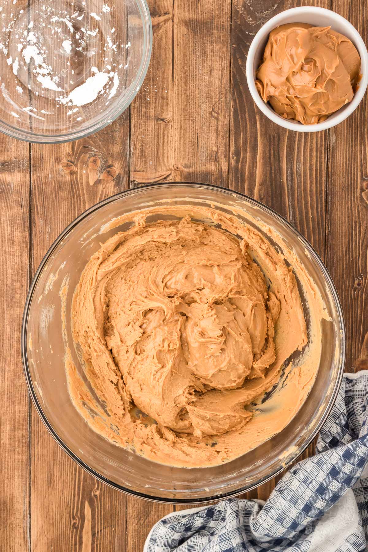 Powdered sugar mixed into a peanut butter mixture to make peanut butter ball filling.