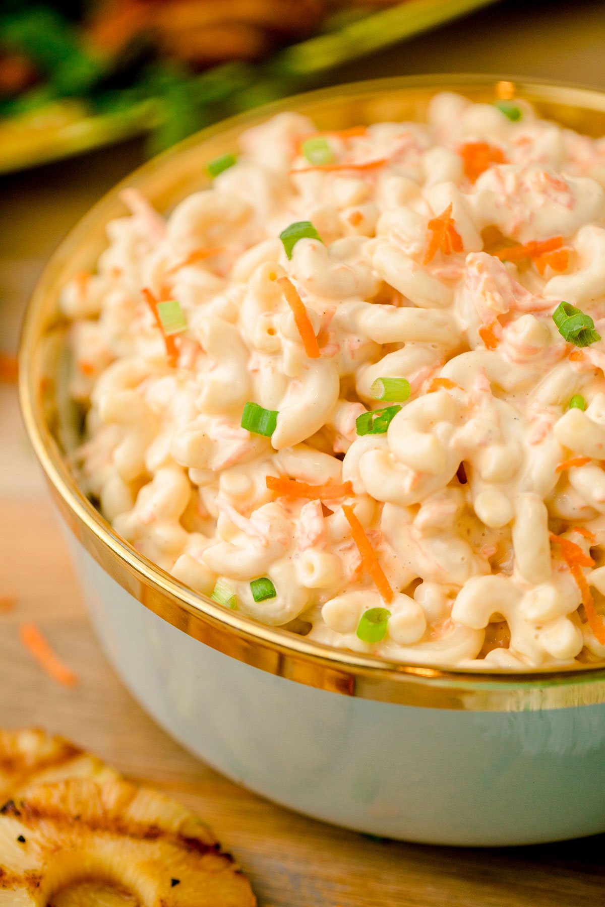 Close up photo of Hawaiian macaroni salad. 