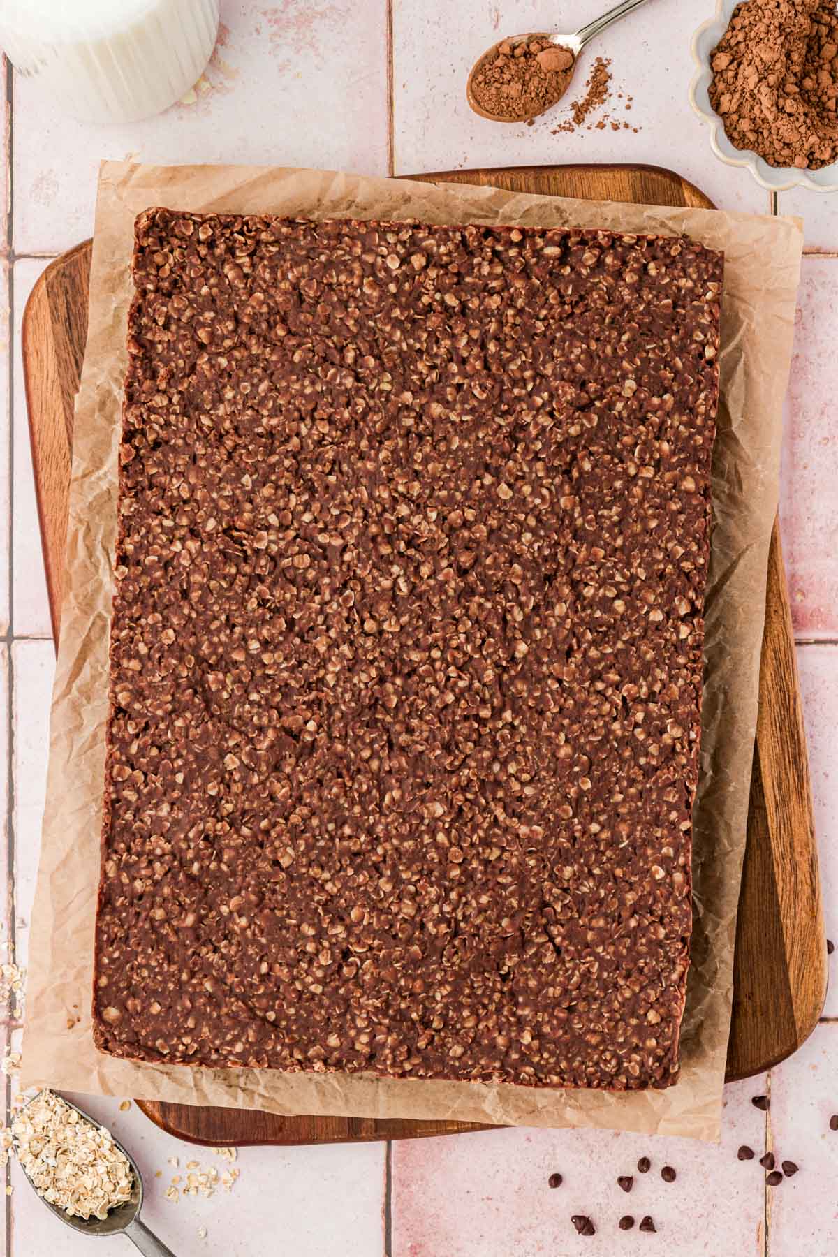 Overhead photo of no bake cookie brownies.