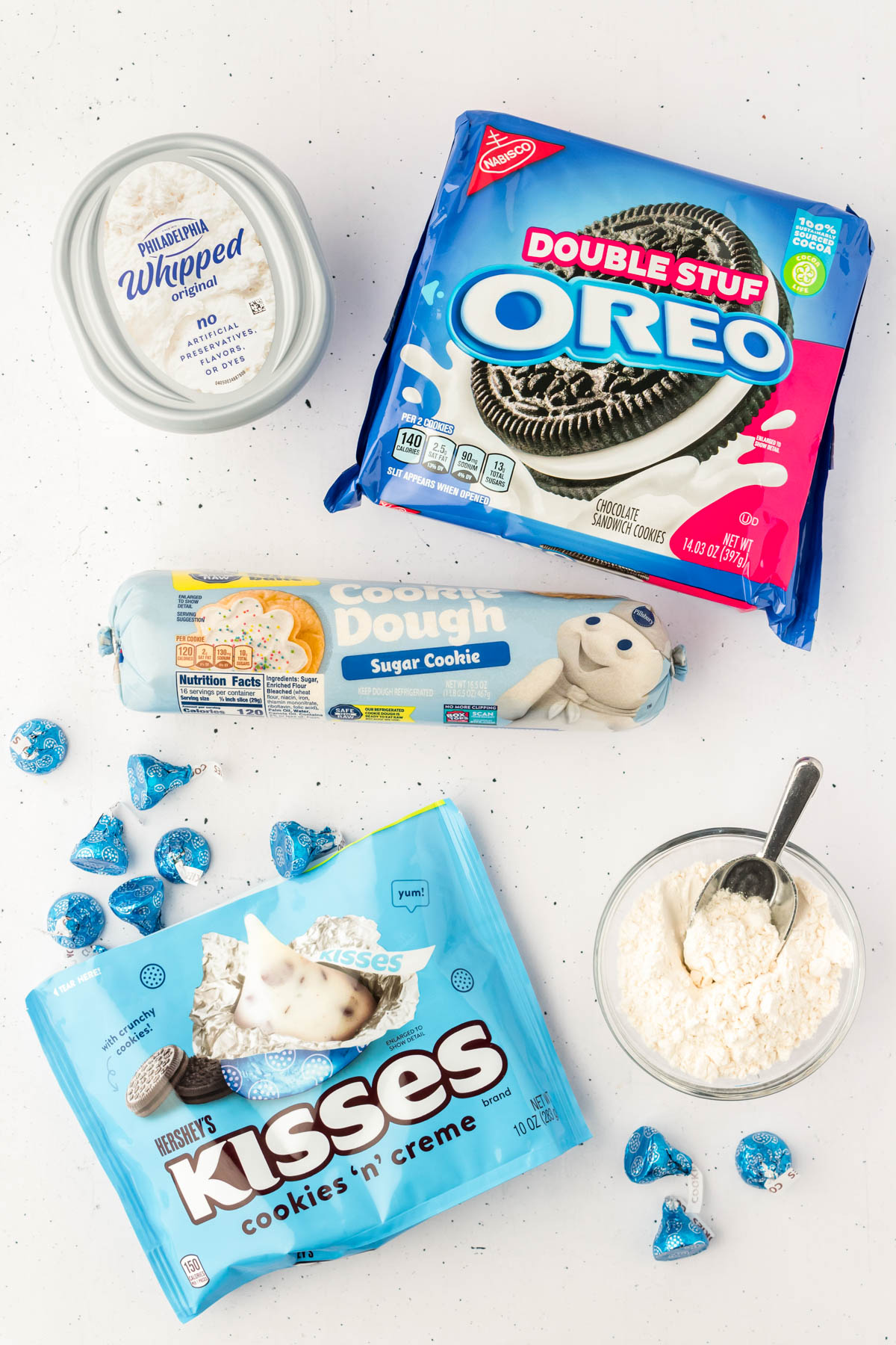 Overhead photo of ingredients to make Oreo thumbprint cookies.