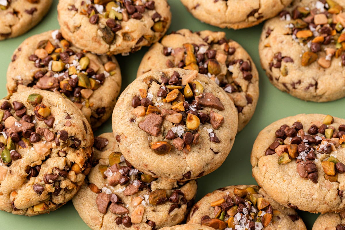 Salted Pistachio Toffee Chocolate Chip Cookies Sugar and Soul