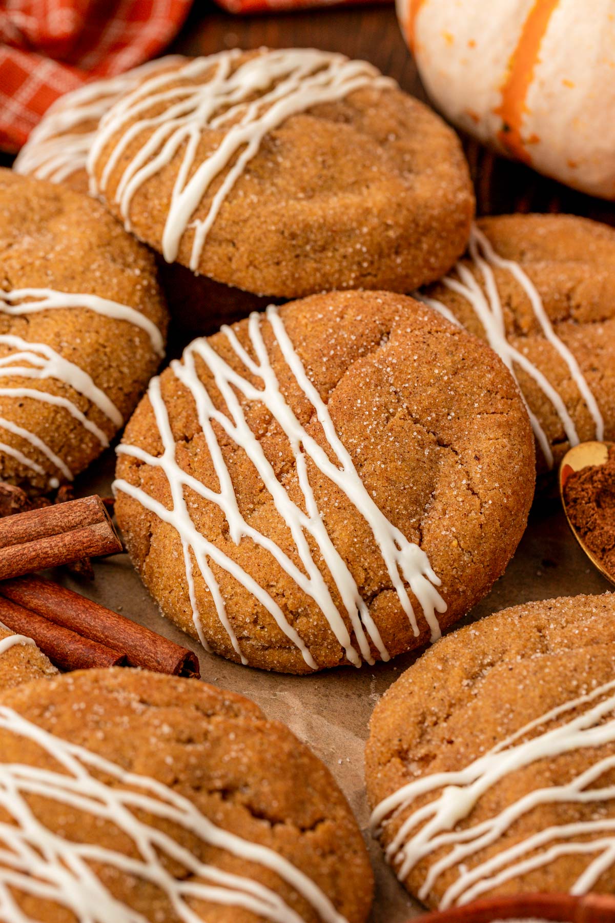 Pumpkin cream cheese cookies on a table.