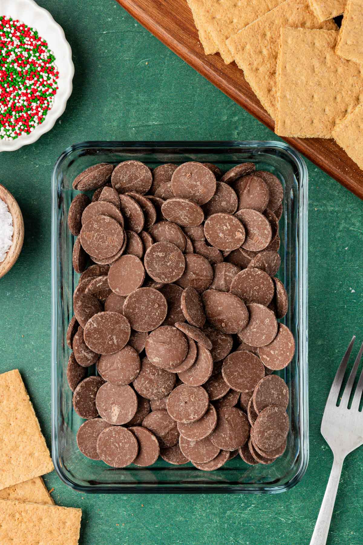 Melting wafers in a glass dish.