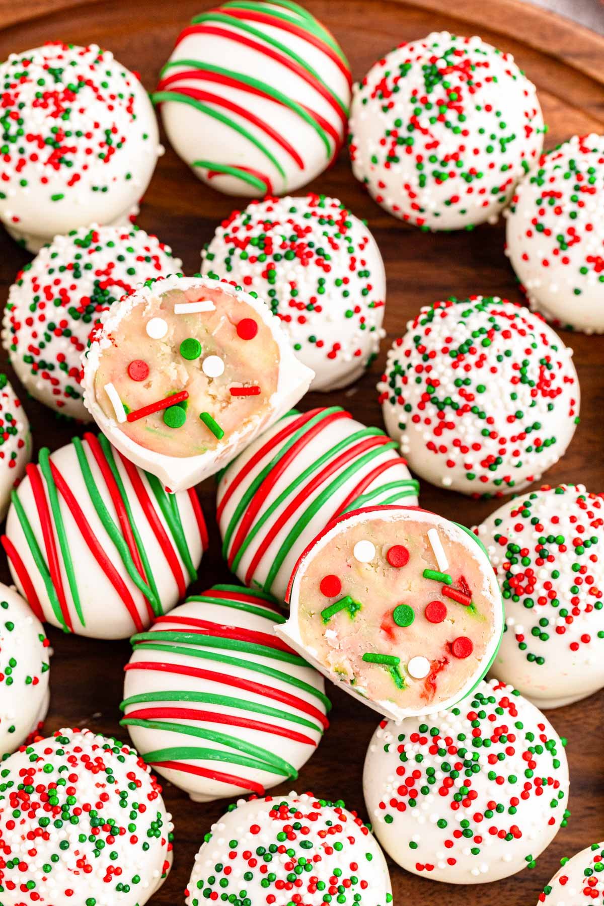 A platter of sugar cookie truffles for Chrsitmas.