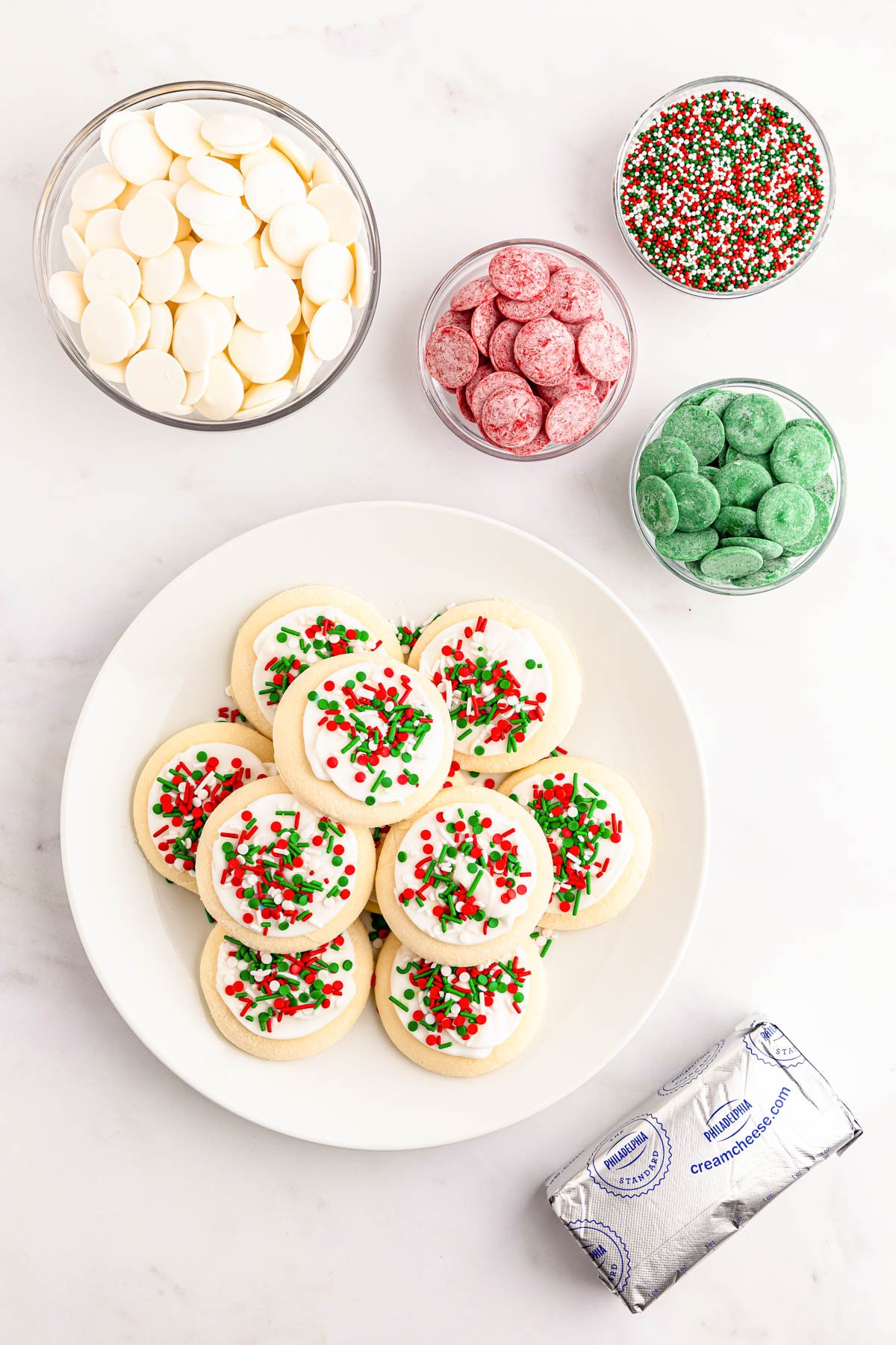 Overhead photo of sugar cookie truffle ingredients.