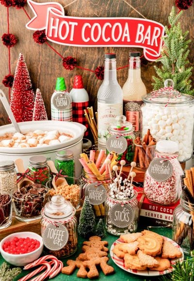 A hot chocolate bar set up on a table.